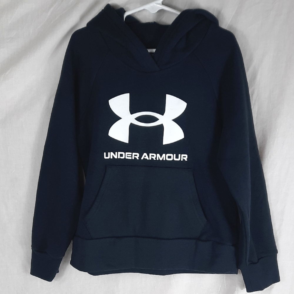 Under Armour Rival Fleece Youth Pullover Hoodie Size YSM Small Black Big Logo
